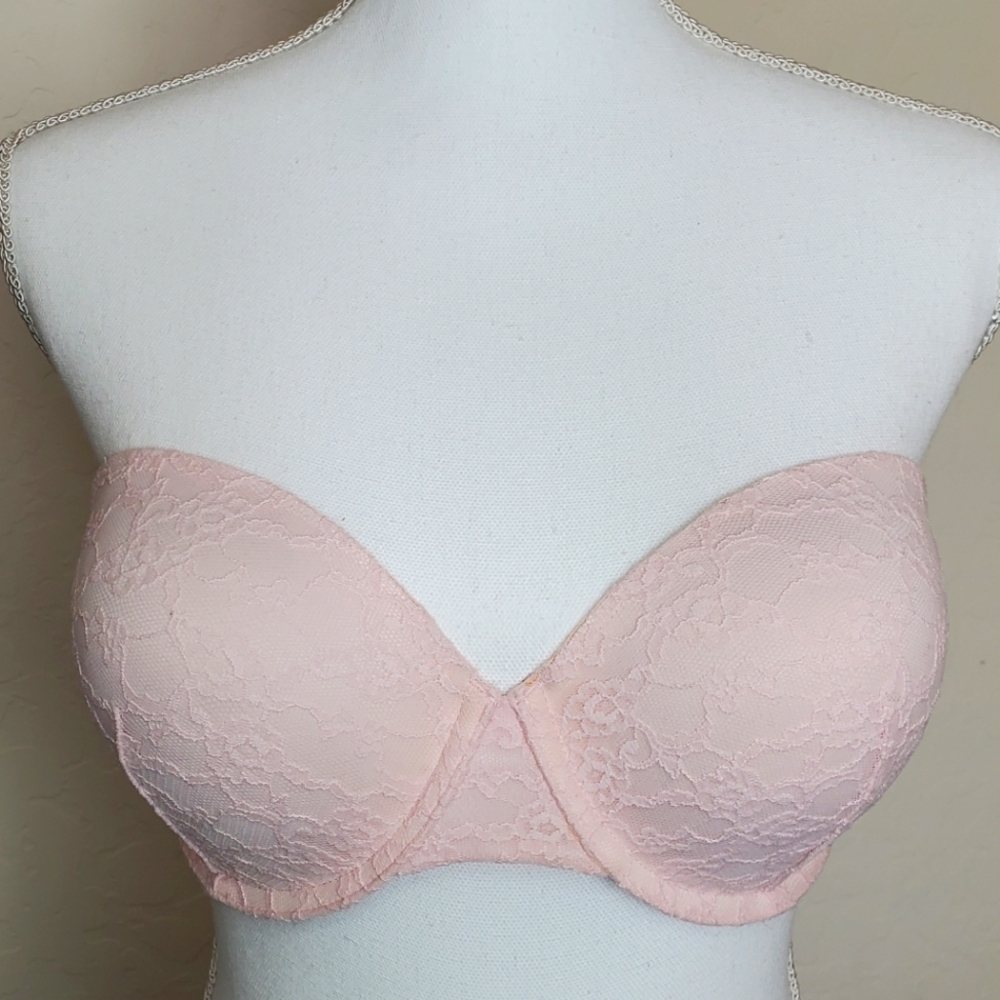 Victorias Secret Pink Lace Strapless Bra